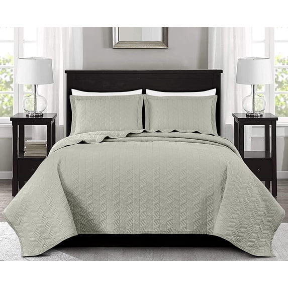 Chezmoi Collection Roswell Geometric Striped Solid Cotton Lightweight Quilt for All Seasons, 3-Piece Quilt Set, King, Natural