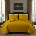 thumbnail image 1 of Chezmoi Collection Roswell Geometric Striped Solid Cotton Lightweight Quilt for All Seasons, 3-Piece Quilt Set, Queen, Mustard Yellow, 1 of 8
