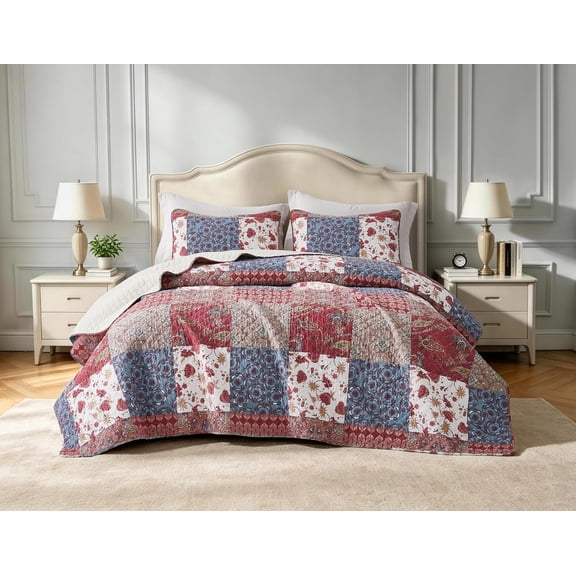 Chezmoi Collection Rowan 2-Piece Cotton Quilt Set, Twin Size, Printed Patchwork Bedspread with Vintage Floral Paisley Patterns, Lightweight Reversible All-Season Coverlet Bedding Set