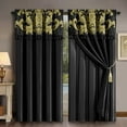 thumbnail image 1 of Chezmoi Collection Royal 4-Piece Jacquard Floral Window Curtain Set, Black/Gold, 1 of 6