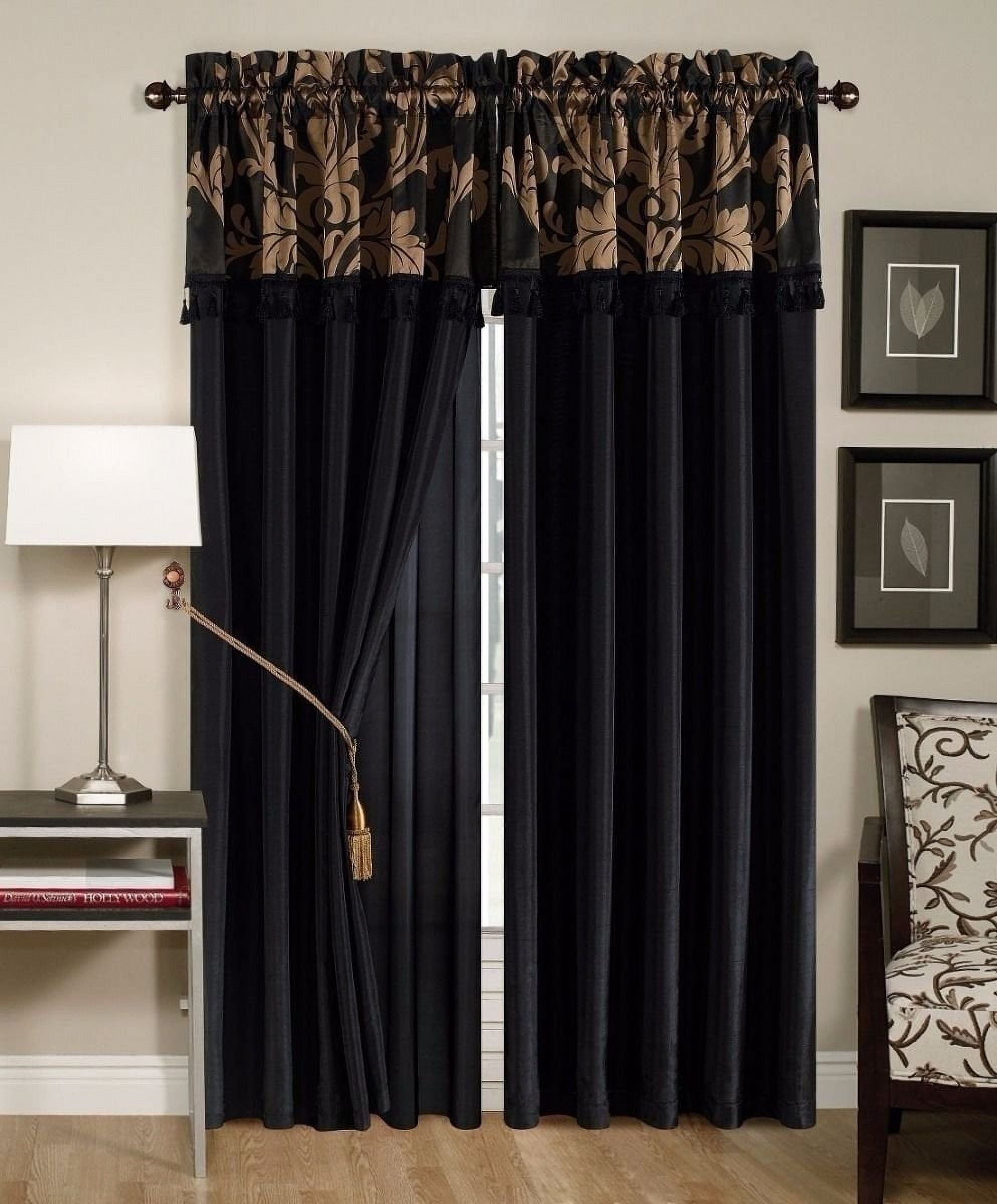Luxurious Black and Gold Polyester Room-Darkening Curtain Panel