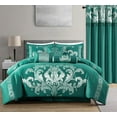 thumbnail image 1 of Chezmoi Collection Royal Luxury Jacquard Floral Comforter Set, King, Green/Silver, 7-Piece, 1 of 9