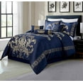 thumbnail image 1 of Chezmoi Collection Royal Luxury Jacquard Floral Comforter Set, Oversized King, Navy/Gold, 7-Piece, 1 of 7