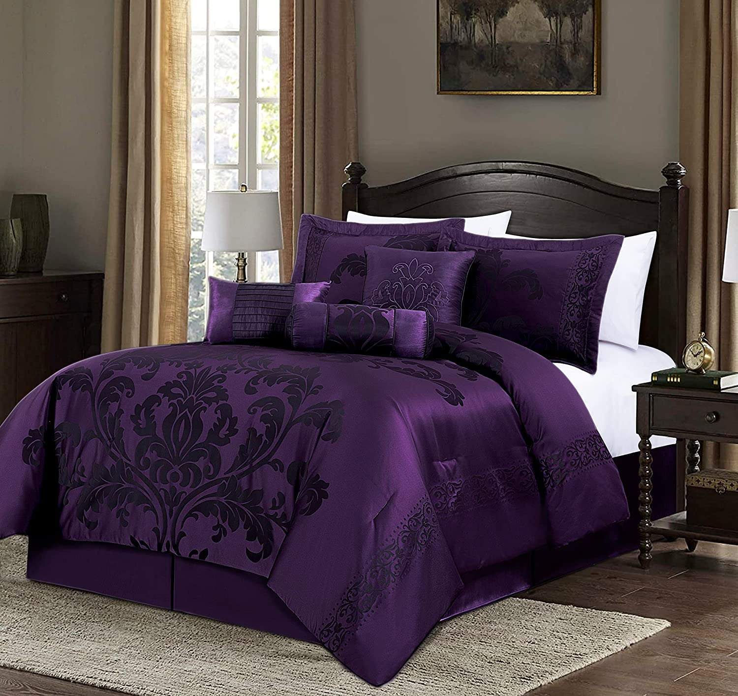 ム*イ様 オーベルジュ　25aw COCOⅡ 長袖　Charcoal×Purpl Chezmoi Collection Royal Luxury Jacquard Floral Comforter Set
