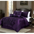 thumbnail image 1 of Chezmoi Collection Royal Luxury Jacquard Floral Comforter Set, Oversized Queen, Purple, 7-Piece, 1 of 9