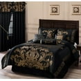 thumbnail image 1 of Chezmoi Collection Royal Luxury Jacquard Floral Comforter Set, Queen, Black/Gold, 7-Piece, 1 of 5