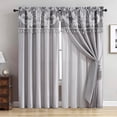 thumbnail image 1 of Chezmoi Collection Royal 4-Piece Jacquard Floral Window Curtain Set, Gray/Silver, 1 of 7