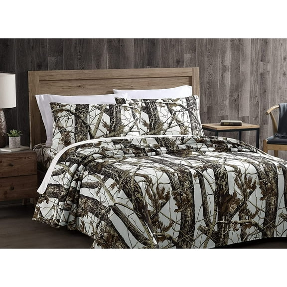 Chezmoi Collection Salem 3-Piece Forest Woods Camo Tree Sheet Set, Twin, White
