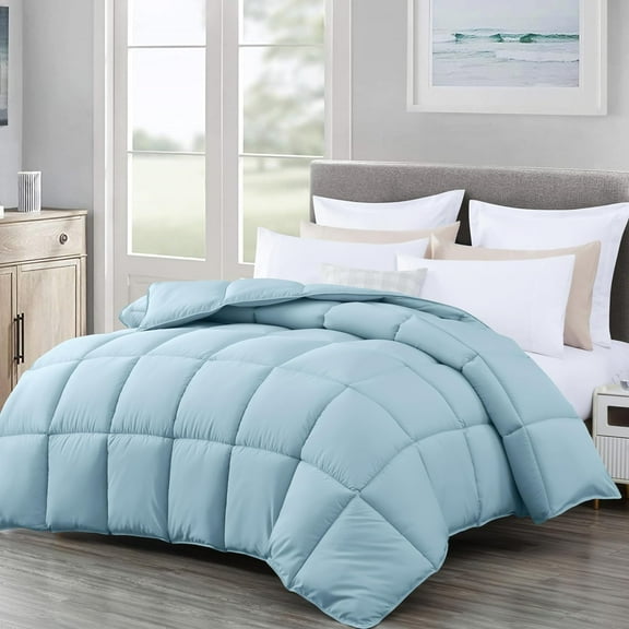 Chezmoi Collection All Season Queen Size Down Alternative Comforter - Plush Microfiber Fill - Box Stitch Quilted - Duvet Insert with Corner Tabs (Full/Queen, Chambray Blue)