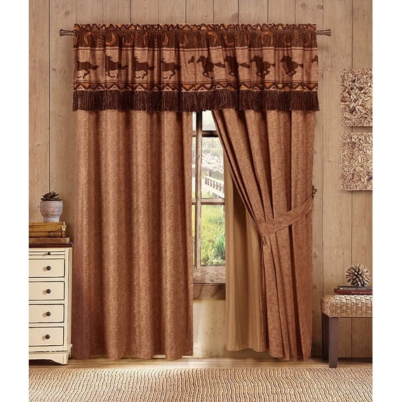 Chezmoi Collection Sedona 4-Piece Southwestern Wild Horses Window Curtain Set, Russet Brown