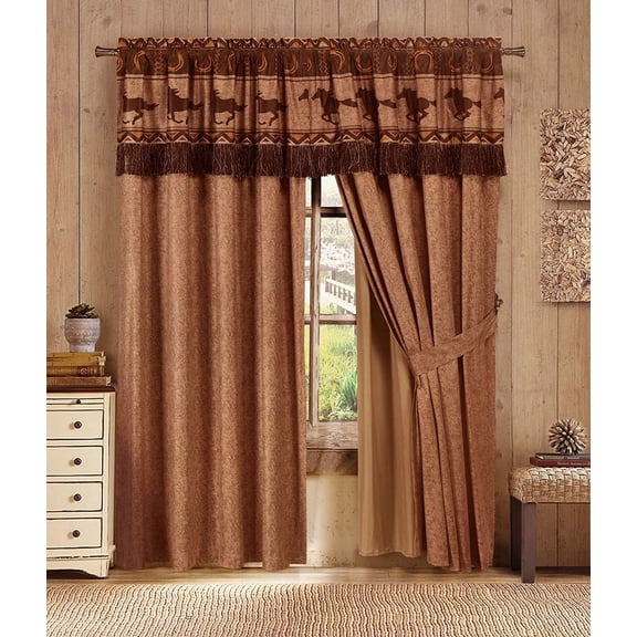 Chezmoi Collection Sedona 4-Piece Southwestern Wild Horses Window Curtain Set, Russet Brown