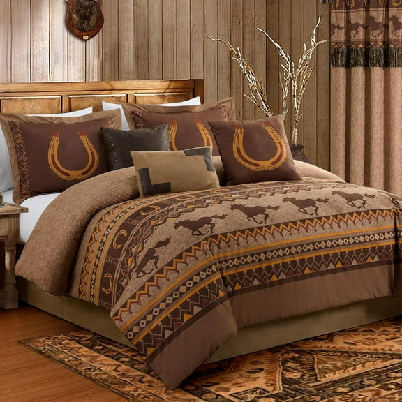 Chezmoi Collection Sedona 7-Piece Southwestern Wild Horses Microsuede Bedding Comforter Set (Full)