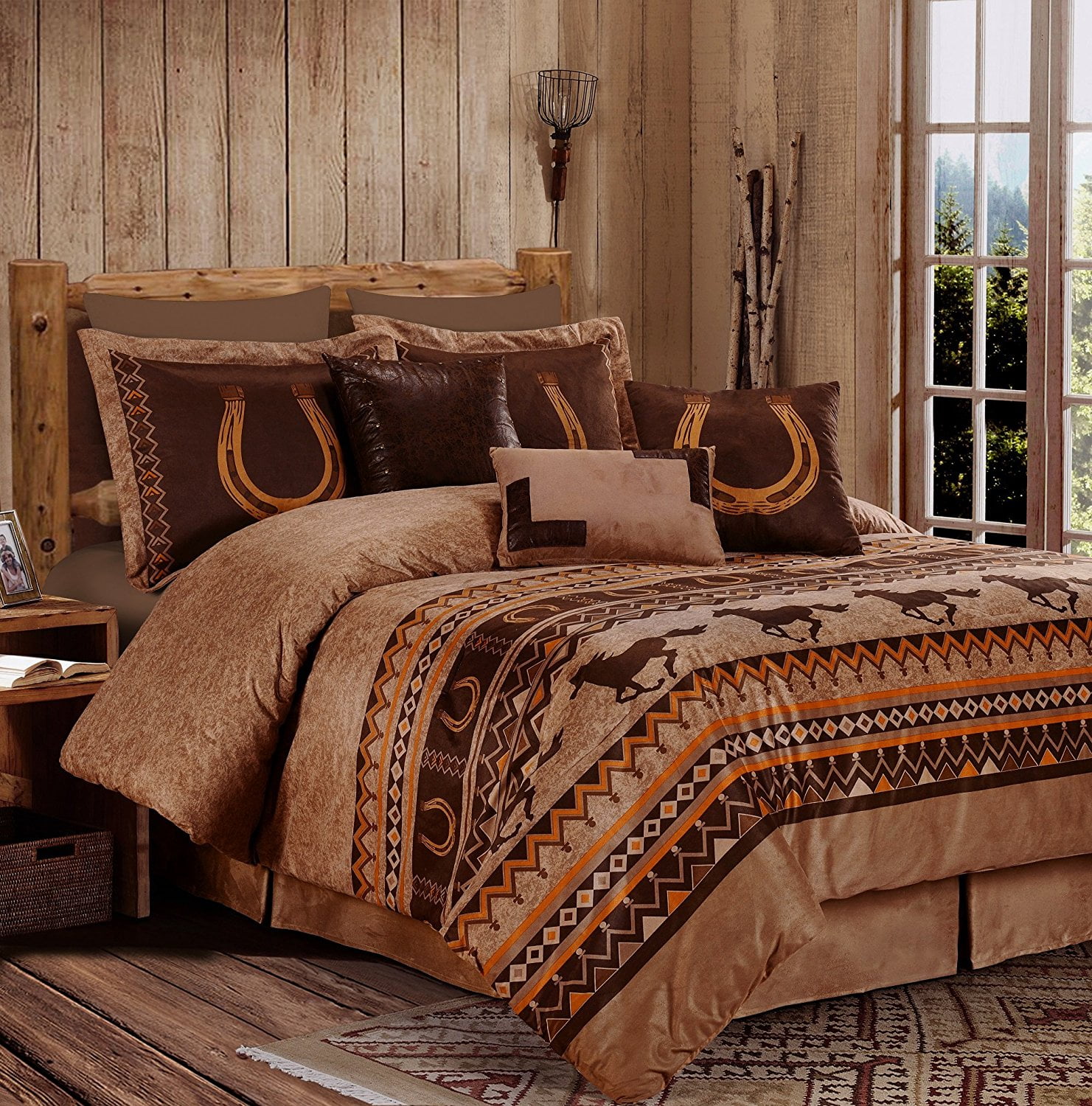 Russet Brown Queen Southwestern Microsuede Comforter Set