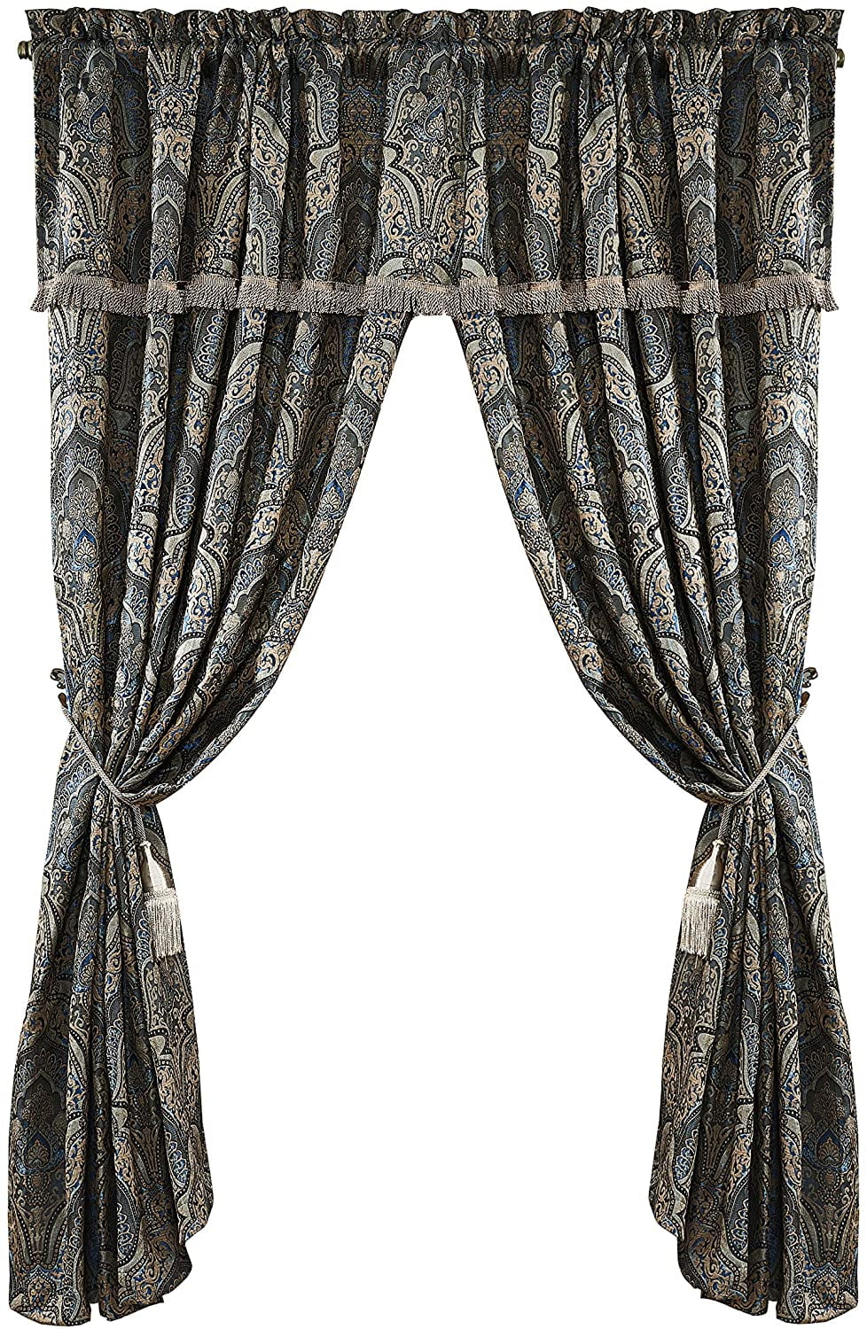 Blue and Gold Polyester Room-Darkening Paisley Curtain Panel Set