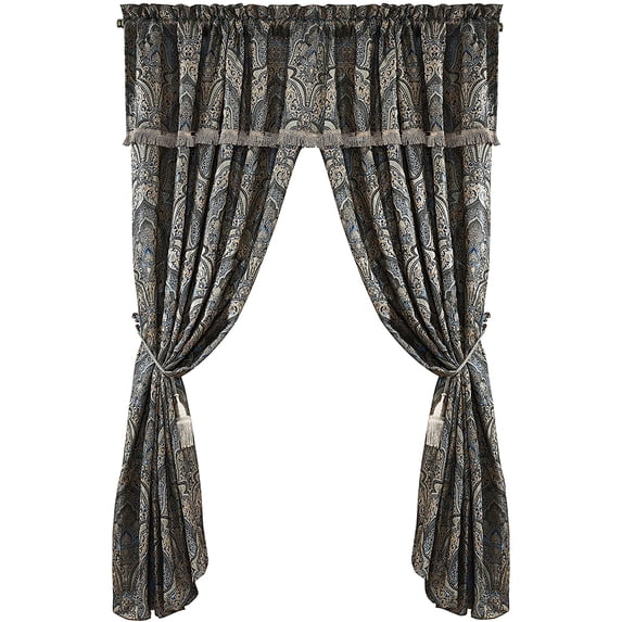 Chezmoi Collection Seville 4-Piece Jacquard Medallion Paisley Window Curtain Set, Blue Gold