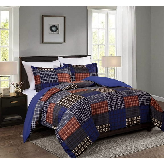 Chezmoi Collection Sherman 3-Piece Oversized Comforter Set - Multicolor Plaid Patchwork Printed Microfiber Oversized Bedding, Full Size