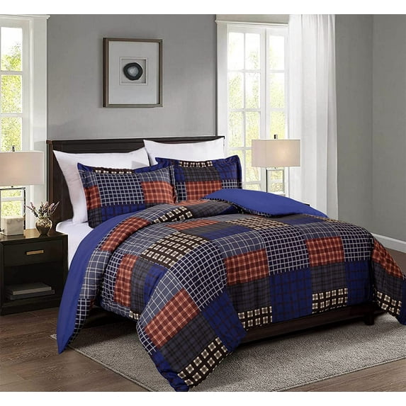 Chezmoi Collection Sherman 3-Piece Plaid Patchwork Printed Oversized Comforter Set, Full, Multicolor