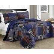 Chezmoi Collection Sherman 3-Piece Queen Size Pre-Washed Microfiber Bedspread Coverlet Set Printed Plaid Patchwork Quilt Set