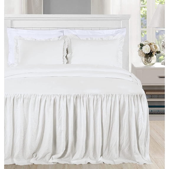 Chezmoi Collection Sinclair 3-Piece Ruffle Skirt Bedspread Set, Soft Lightweight French Country Chic Farmhouse Crinkle Texture Microfiber Bedding, California King, Ivory