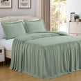 thumbnail image 1 of Chezmoi Collection Sinclair 3-Piece Ruffle Skirt Bedspread Set, Soft Lightweight French Country Chic Farmhouse Crinkle Texture Microfiber Bedding, Queen, Sage Green, 1 of 9