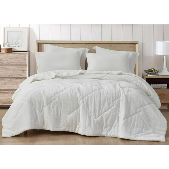 Chezmoi Collection Skye 3-Piece 100% Cotton Muslin Thin Comforter Set King, White Reversible Soft Washed Cotton Gauze Breathable Lightweight Summer Blanket