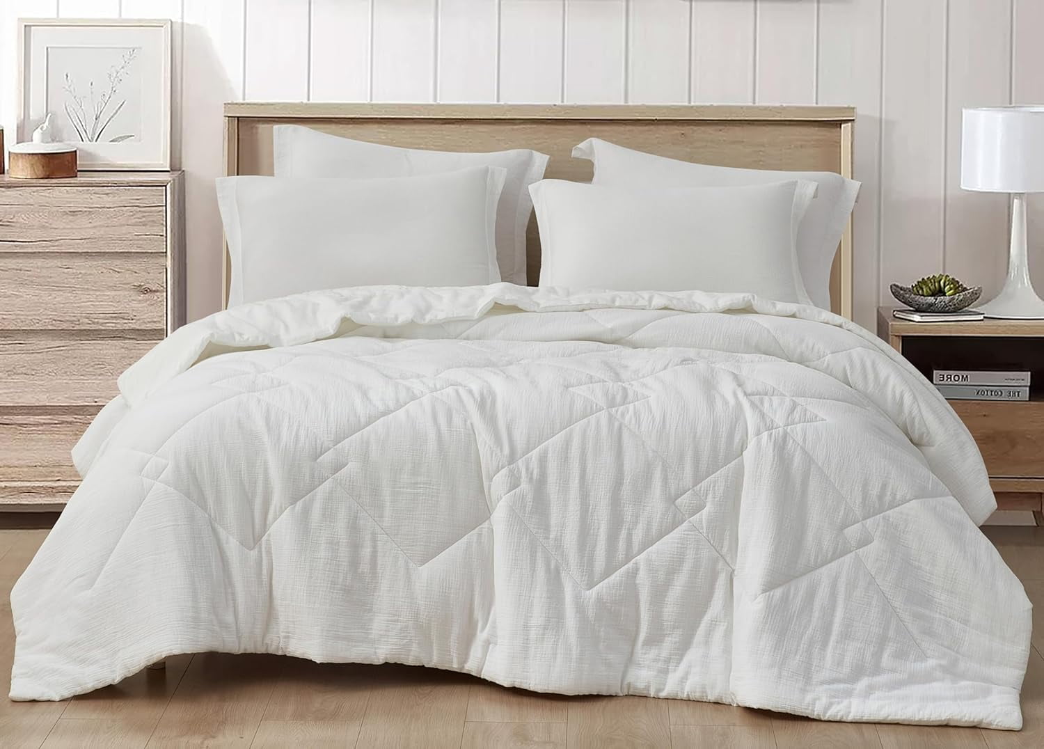 Chezmoi Collection Skye 3-Piece 100% Cotton Muslin Thin Comforter Set Oversized King, White Reversible Soft Washed Cotton Gauze Breathable Lightweight Summer Blanket