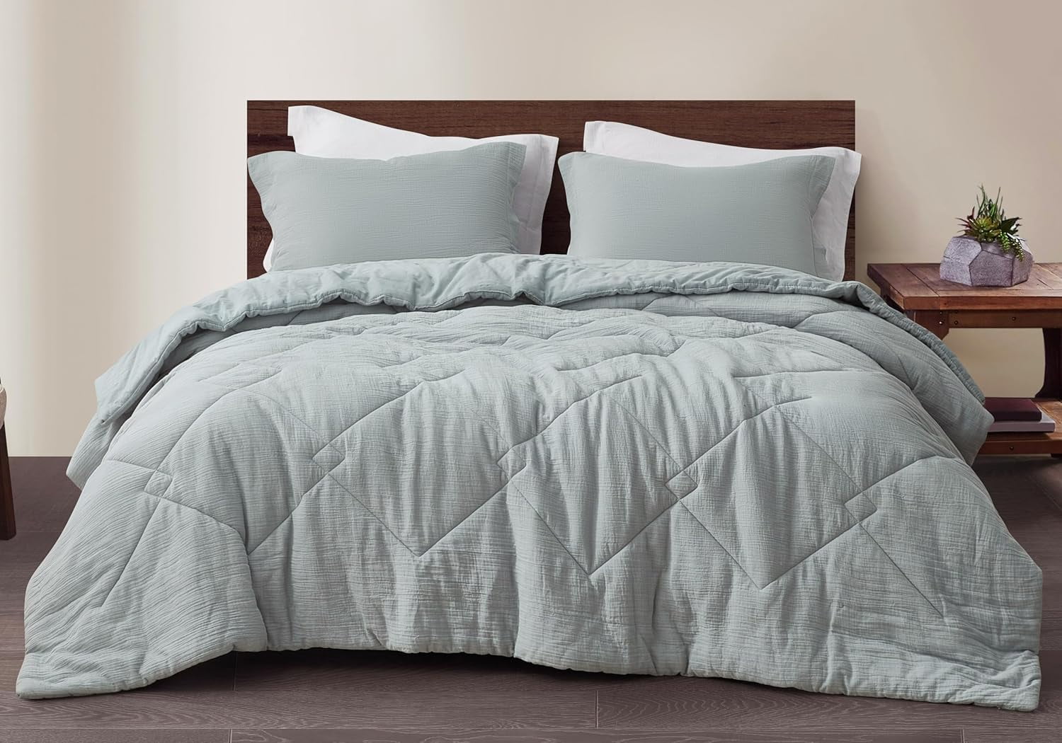Chezmoi Collection Skye 3-Piece 100% Cotton Muslin Thin Comforter Set Queen, Light Blue-Gray Reversible Soft Washed Cotton Gauze Breathable Lightweight Summer Blanket
