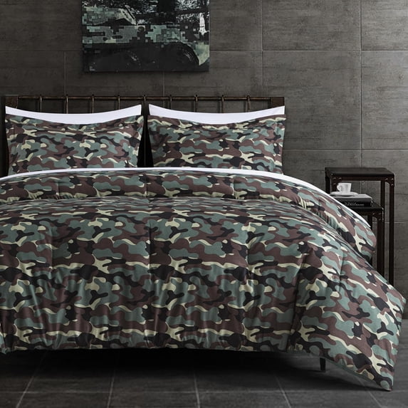 Chezmoi Collection Soft Microfiber Printed Military Camo Bedding Set, 2-Piece Army Green Camouflage Comforter Set, Twin Size