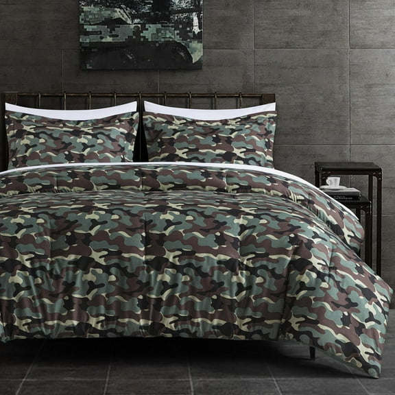 Chezmoi Collection Soft Microfiber Printed Military Camo Bedding Set, 3-Piece Army Green Camouflage Comforter Set, Queen Size