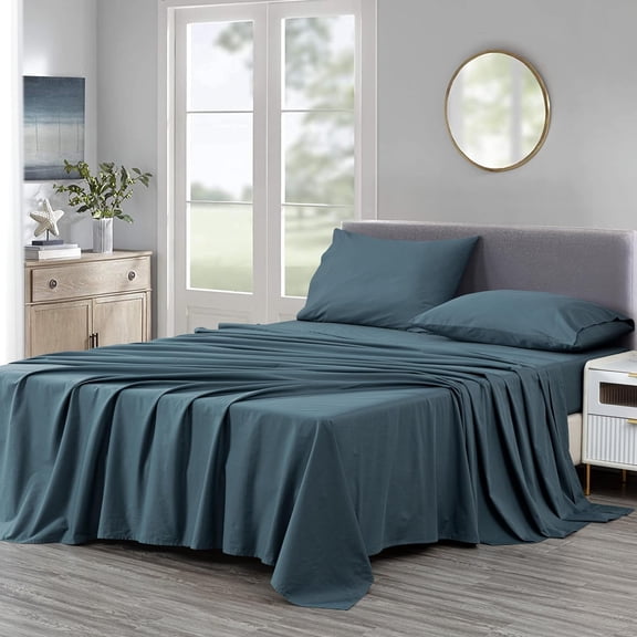 Chezmoi Collection Solid China Blue 250TC 100% Cotton Twill Bed Sheet Set California King Size, 4-Piece Luxury Soft Breathable Deep Pocket Sheets and Pillowcases Set