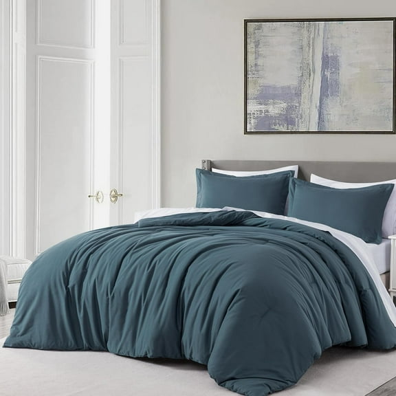 Chezmoi Collection Solid China Blue Cotton Comforter Set Queen Size, 3-Piece Luxury Soft Breathable Smooth Cooling 250TC Cotton Twill Lightweight Bedding Comforter for All Season