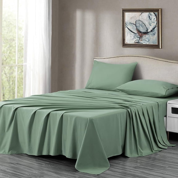 Chezmoi Collection Solid Sage Green 250TC 100% Cotton Twill Bed Sheet Set King Size, 4-Piece Luxury Soft Breathable Deep Pocket Sheets and Pillowcases Set