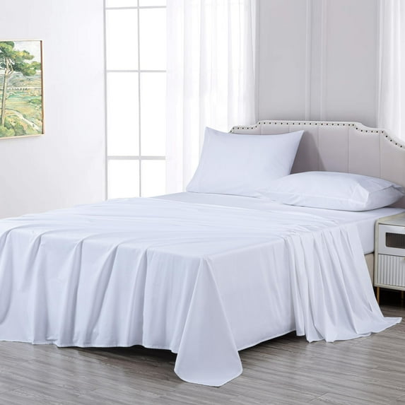 Chezmoi Collection Solid White 250TC 100% Cotton Twill Bed Sheet Set Queen Size, 4-Piece Luxury Soft Breathable Smooth 16-Inches Deep Pocket Sheets and Pillowcases Set C95