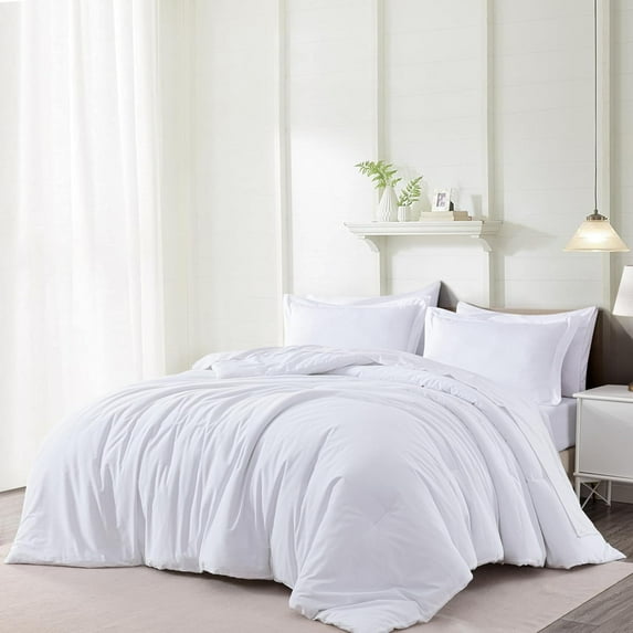 Chezmoi Collection Solid White Cotton Comforter Set King Size, 3-Piece Luxury Soft Breathable Smooth Cooling 250TC Cotton Twill Lightweight Bedding Comforter for All Season
