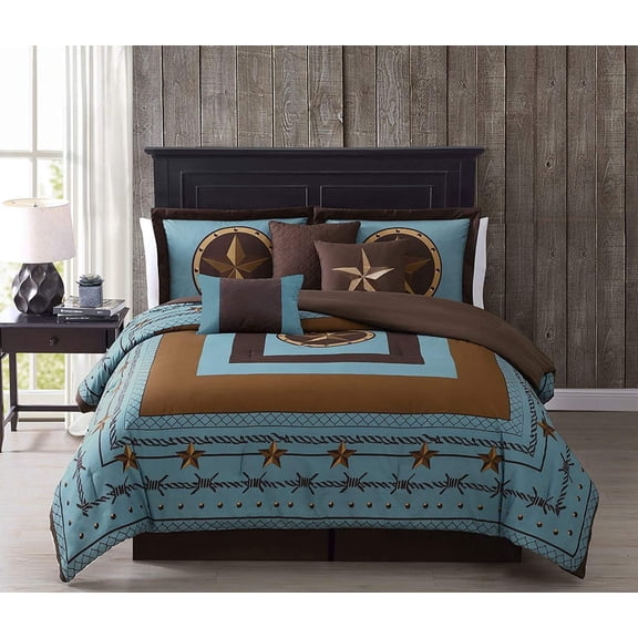 Chezmoi Collection Southwestern 7 Piece Comforter Sets King with Comforter and Shams and Bed Skirt and Cushions and Breakfast Pillow
