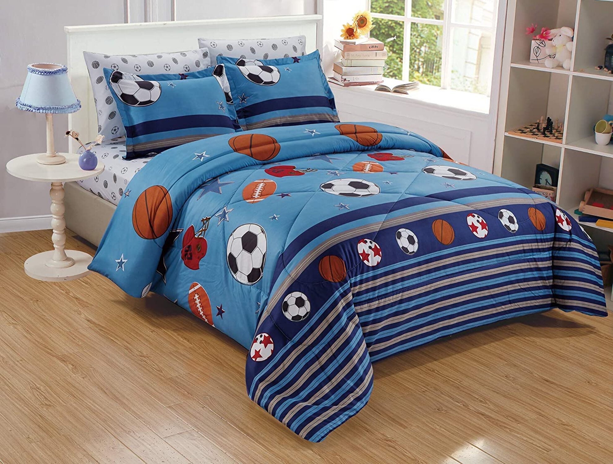 Twin Blue Microfiber Sports Comforter Bedding Set
