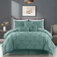 thumbnail image 1 of Chezmoi Collection Sydney 7-Piece Pinch Pleat Comforter Set, Lightweight Pintuck Bedding for All Season, Full, Spa Blue, 1 of 9