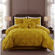 Chezmoi Collection Sydney 7-Piece Pintuck Comforter Set, California King, Mustard Yellow