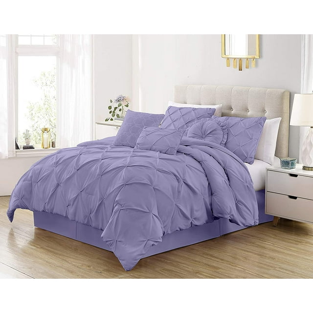 Chezmoi Collection Sydney 7Piece Pintuck Bedding Comforter Set, Queen