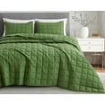 thumbnail image 1 of Chezmoi Collection Tencel Modal Blend Quilt Set King Size, Forest Green, Lightweight Soft Bedspread Detailed Square Stitched Quilt for All Seasons, 3-Piece, 1 of 9