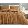 thumbnail image 1 of Chezmoi Collection Tencel Modal Blend Quilt Set King Size, Terracotta, Lightweight Soft Bedspread Detailed Square Stitched Quilt for All Seasons, 3-Piece, 1 of 9