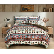 Chezmoi Collection Tona 2-Piece Southwestern Geometric Motif Comforter Set, Multicolor Red Brown Blue Cream Printed Washed Microfiber Bedding, Twin