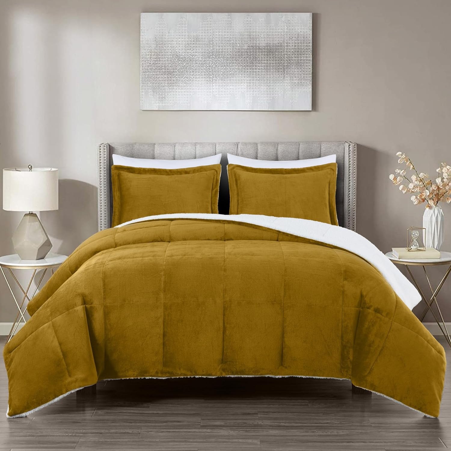 Chezmoi Collection UltraSoft Micromink Sherpa King Size Comforter Set