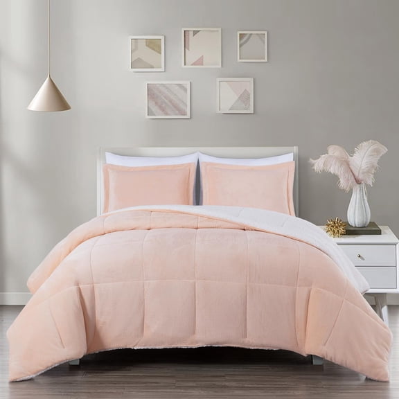 Chezmoi Collection Ultra-Soft Micromink Sherpa King Size Comforter Set with 2 Pillow Shams, Reversible Plush Bedding Comforter 3-Piece, Blush