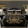 thumbnail image 1 of Chezmoi Collection Valor 7-Piece Bed in a Bag King, Black/Gold Luxury Jacquard Floral Comforter with Sheets Set for All Season, 1 of 9