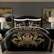 Chezmoi Collection Valor 7-Piece Bed in a Bag King, Black/Gold Luxury Jacquard Floral Comforter with Sheets Set for All Season