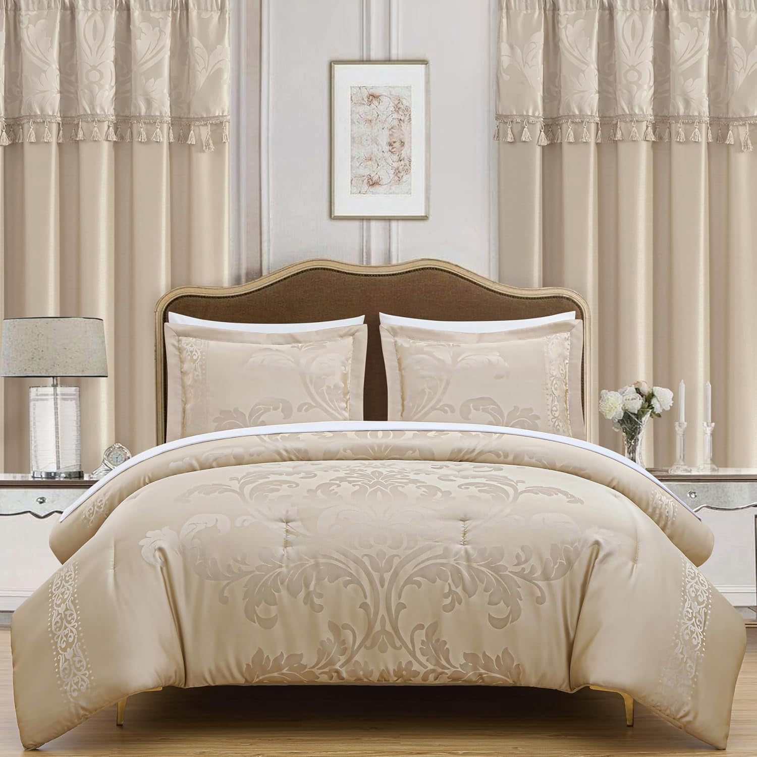 Chezmoi Collection Valor 7-Piece Bed in a Bag King, Champagne Luxury ...