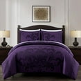 thumbnail image 1 of Chezmoi Collection Valor 7-Piece Bed in a Bag Queen, Purple/Dark Purple Luxury Jacquard Floral Comforter with Sheets Set for All Season, 1 of 9