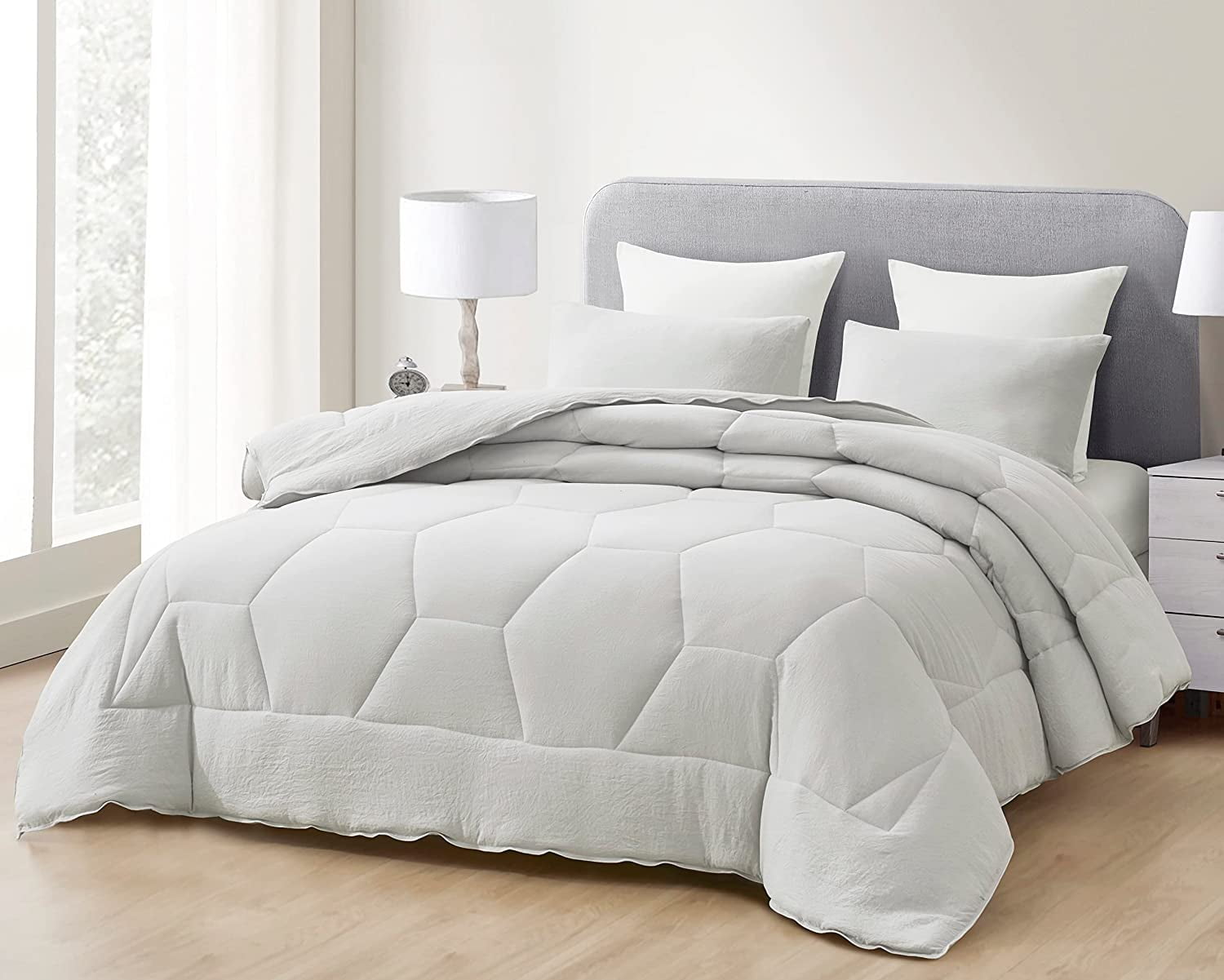 King Size Light Gray Microfiber Honeycomb Comforter Set