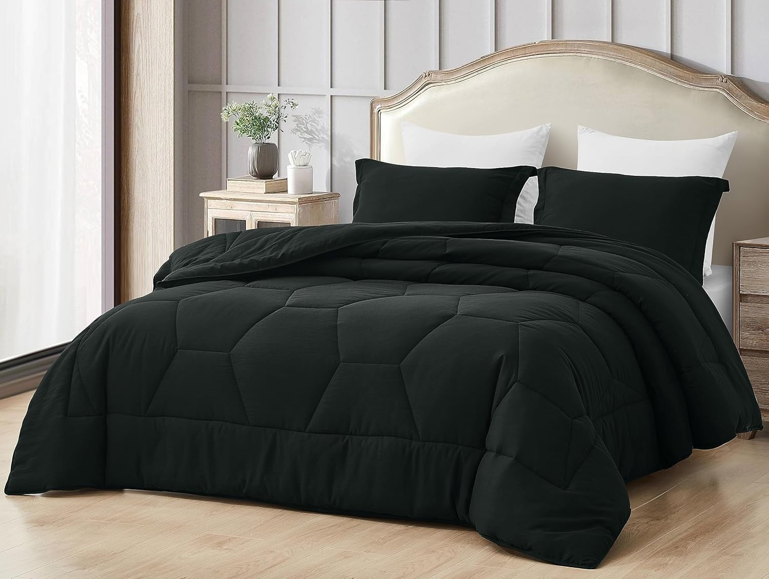 Chezmoi Collection Vero Black Comforter Set Twin Size 3-Piece Fluffy ...